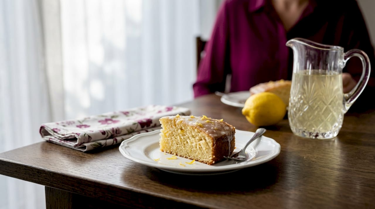 Lemon elderflower cake slice close-up