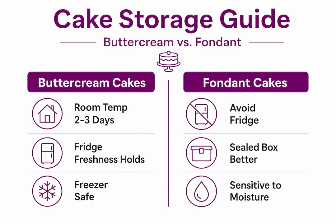 Infographic comparing cake storage by type