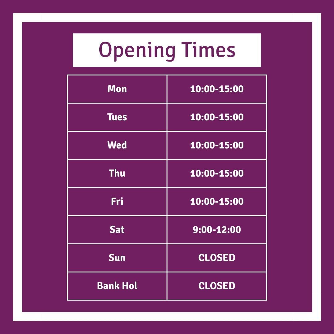 A chart showing the opening times of the The Vanilla Valley Shop in Cardiff